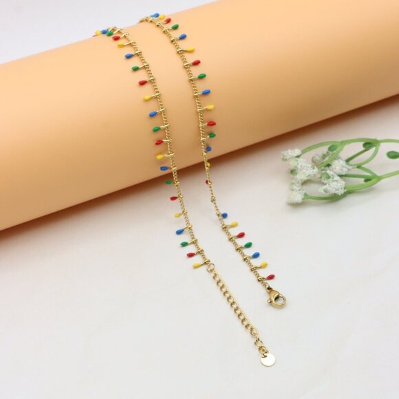 Colorful Teardrop Charm Gold Plated Yellow Necklace for Women, XPNL0363 - Picture 10 of 11